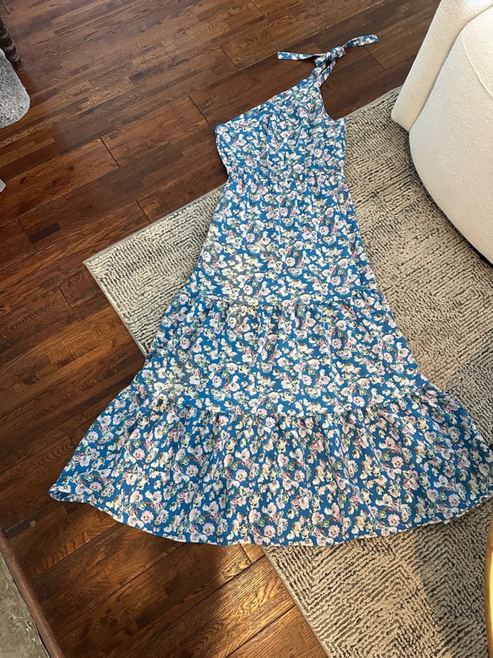 Blue Floral One-Shoulder Maxi Dress